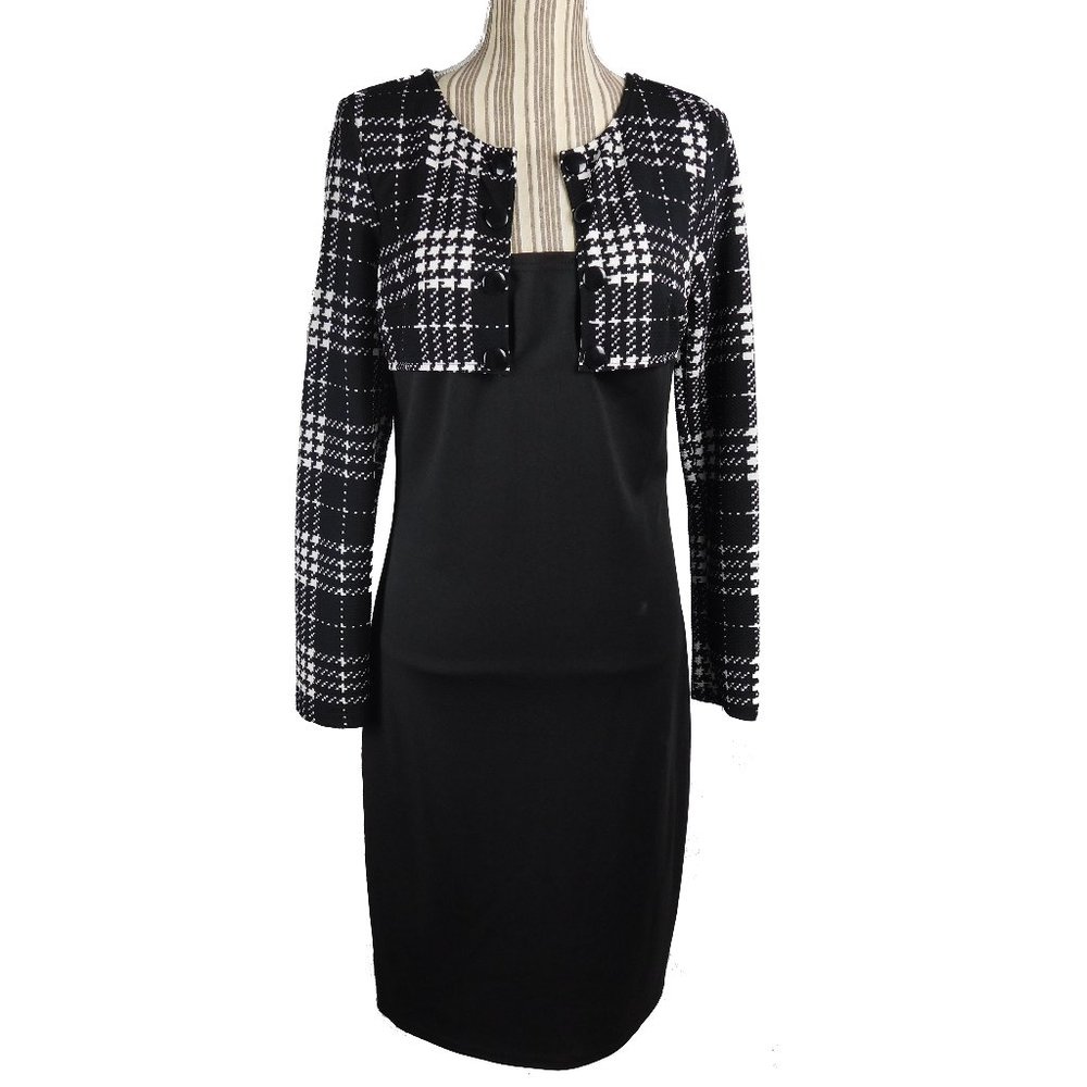 White & Black Checkered BodyCon Dress
